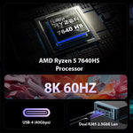 BOSGAME P3Mix Mini Desktop PC Ryzen 5 7640HS (up 5.0 GHz) 32GB DDR5 1TB PCIe SSD Radeon 760M 4K Triple Display USB 4.0 Dual 2.5G