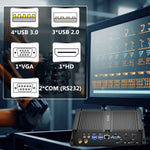 US Stock Silent Mini PC, Core i7 8th Gen. CPU, 4K Dual Display, Industrial PC with 2xCOM RS232, Fanless, Full Metal Case