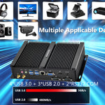 US Stock Fanless Mini PC, i7 8th Gen(4.6GHz Max.), 16GB DDR4/1TB NVMe SSD, 4K Dual Display HD+VGA, Industrial PC with 2xRS232