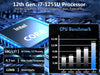 US Stock Fanless Mini PC, i7 12th Gen. CPU, 16GB DDR4 RAM/512GB NVMe, 4K HD+VGA, Industrial PC with 2xRS232, WF6E+BT5.3